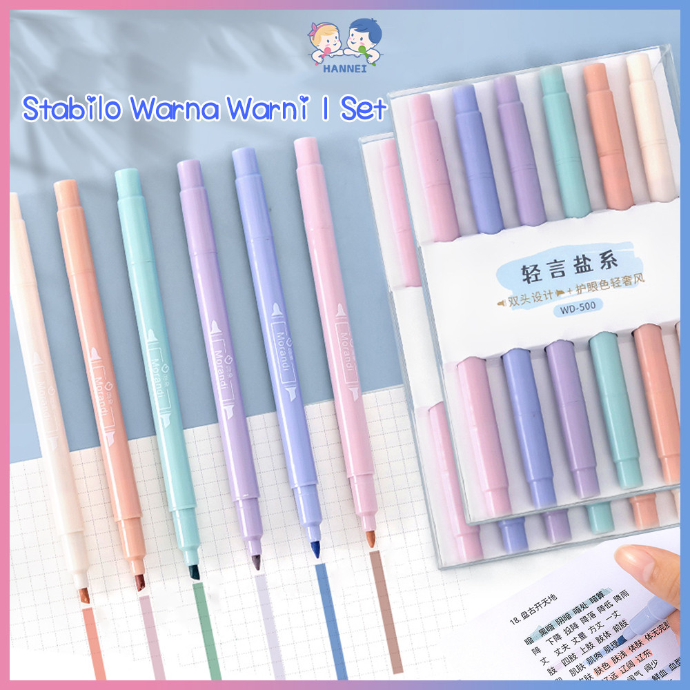 

Hannei Stabilo Isi 6 Warna Pastel 1 Set Lucu Highlighter Pastel Double Tip Hadiah Siswa Anak