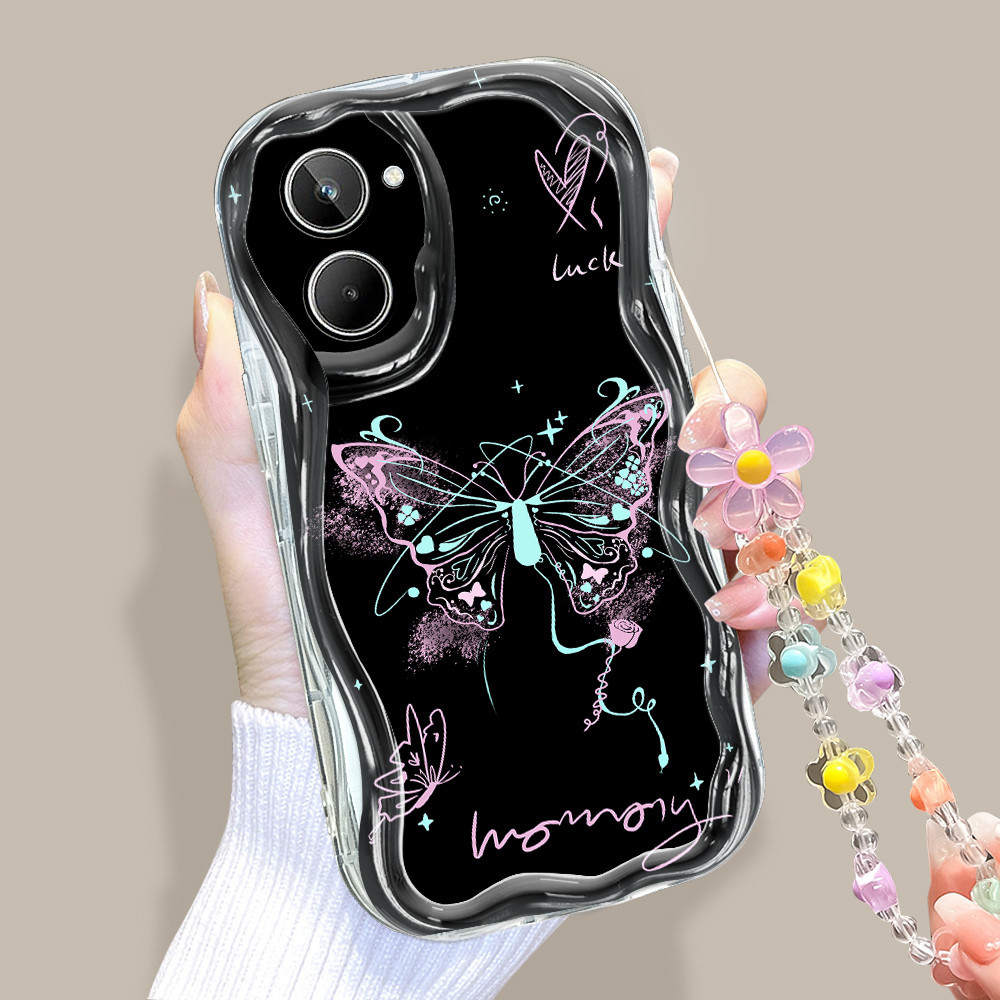 For Realme 10 Untuk Hp Casing Phone Case Softcase Kesing Sofcase Cassing Soft Butterfly B3 4004 Tali