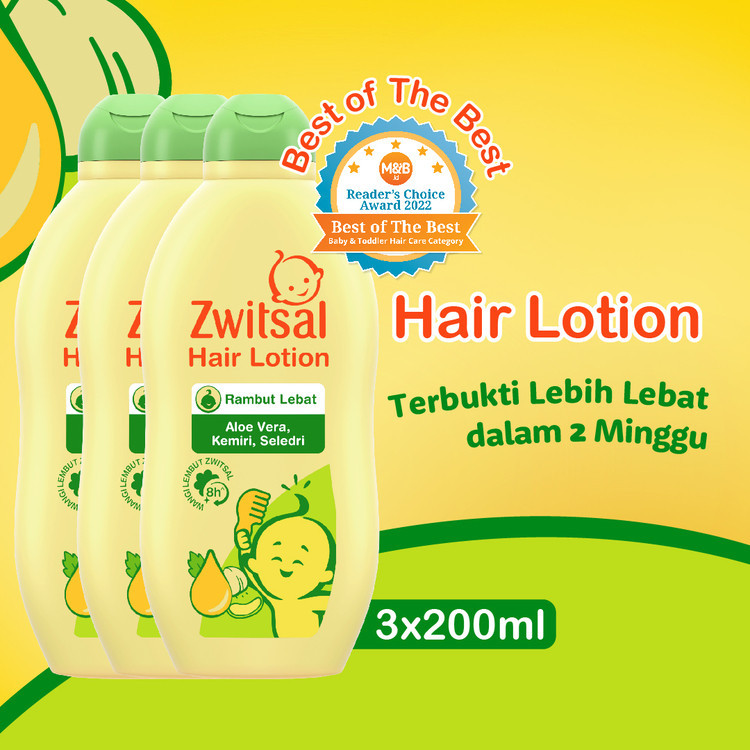 Zwitsal Baby Hair Lotion Aloe Vera Kemiri Seledri Penumbuh Rambut Bayi 200ml x 3