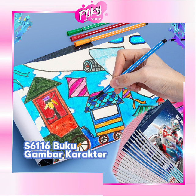 

POKY - S6116 Painting Book Motif Karakter / Buku Gambar Karakter / Drawing Book Tebal Tidak Tembus / Buku Gambar Lukisan Kertas