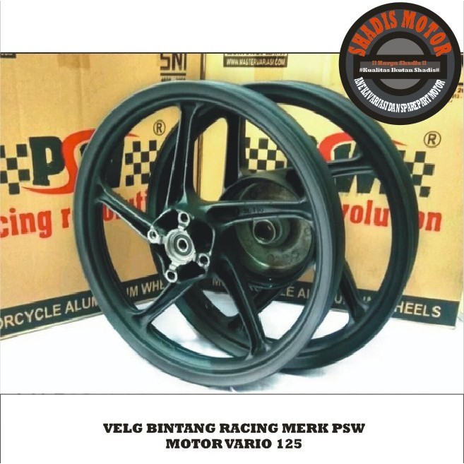 Velg Bintang Motor Merk PSW Ukuran 160/185 Ring 14 Motor Vario 125 Warna Hitam Velg Palang Motor Dep