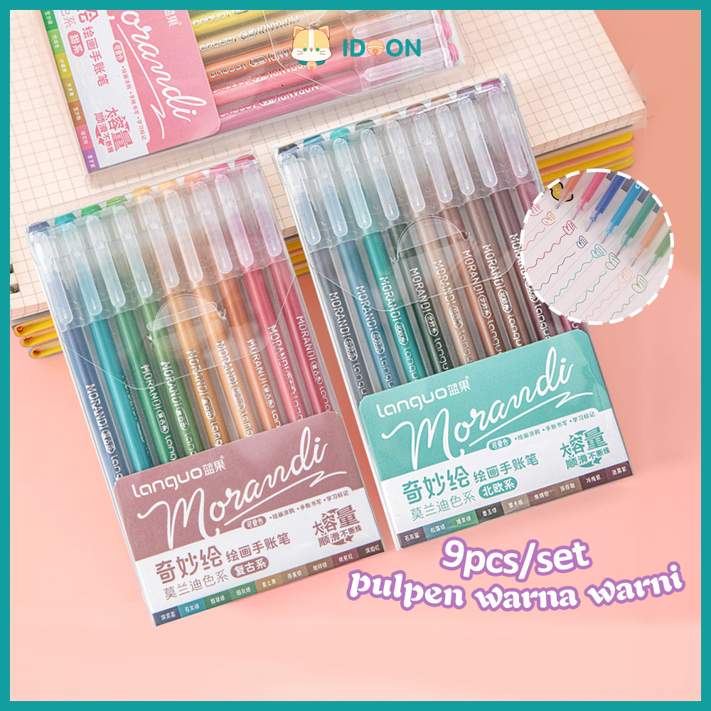 

IDOON set pulpen gel warna warni isi 9 pastel retro color pen 0.5mm