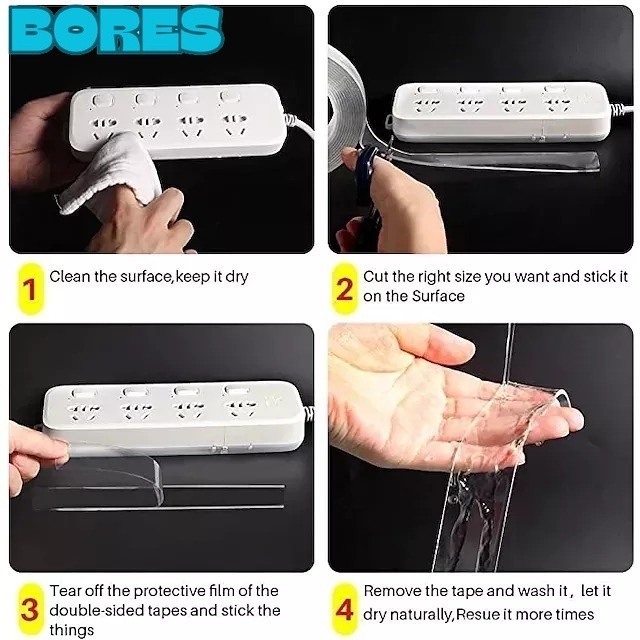 

BORES Double Tape Gel Isolasi Bening 2 Sisi Anti Air Tape Multifungsi Perekat Dinding Tembok Tanpa Bekas Selotip Ajaib Super Kuat Waterproof Reusable