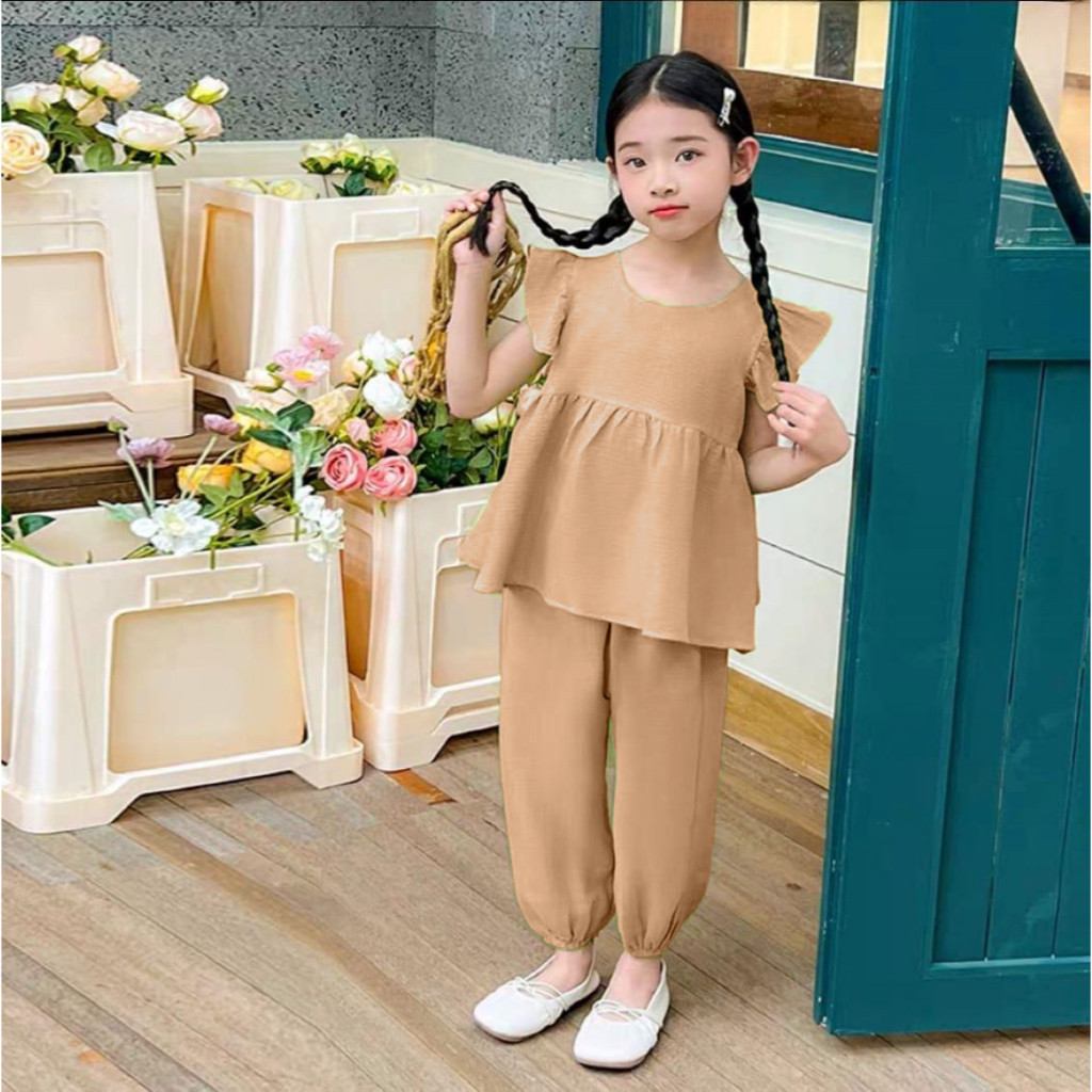 ALESHA - Setelan Sesha Anak Perempuan Lucu / Oneset Baju Celana Panjang Polos Terbaru / Baju Anak Pe