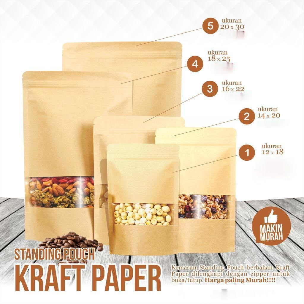 Jual Kemasan Standing Pouch Kraft Window Coklat (SPKW)/Kemasan Kertas