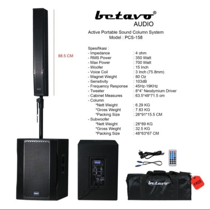 Speaker Aktif Column Satelite 15 Inch Betavo PCS 158 Original