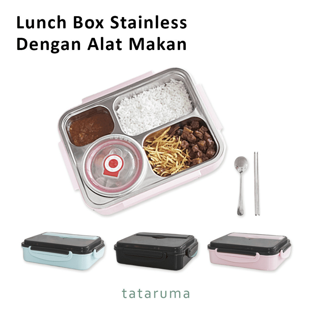 

[PROMO MURAH] TATARUMA Kizzu - Lunch Box Stainless 304 Sekat Kotak Bekal dengan Alat Makan