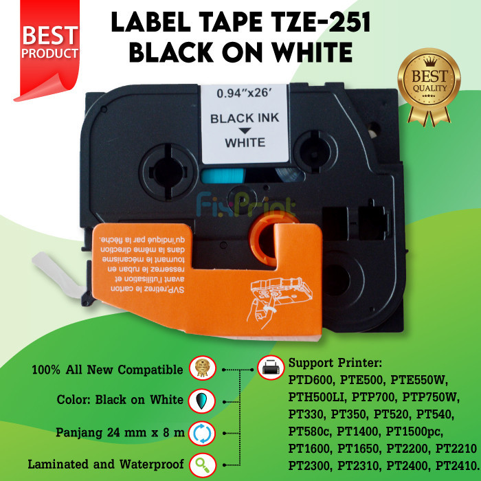 Casette Laminated 24mm Black On White Label Tape TZE-251 TZE 251 TZE251 Printer Bro PT2730VP PT7500 