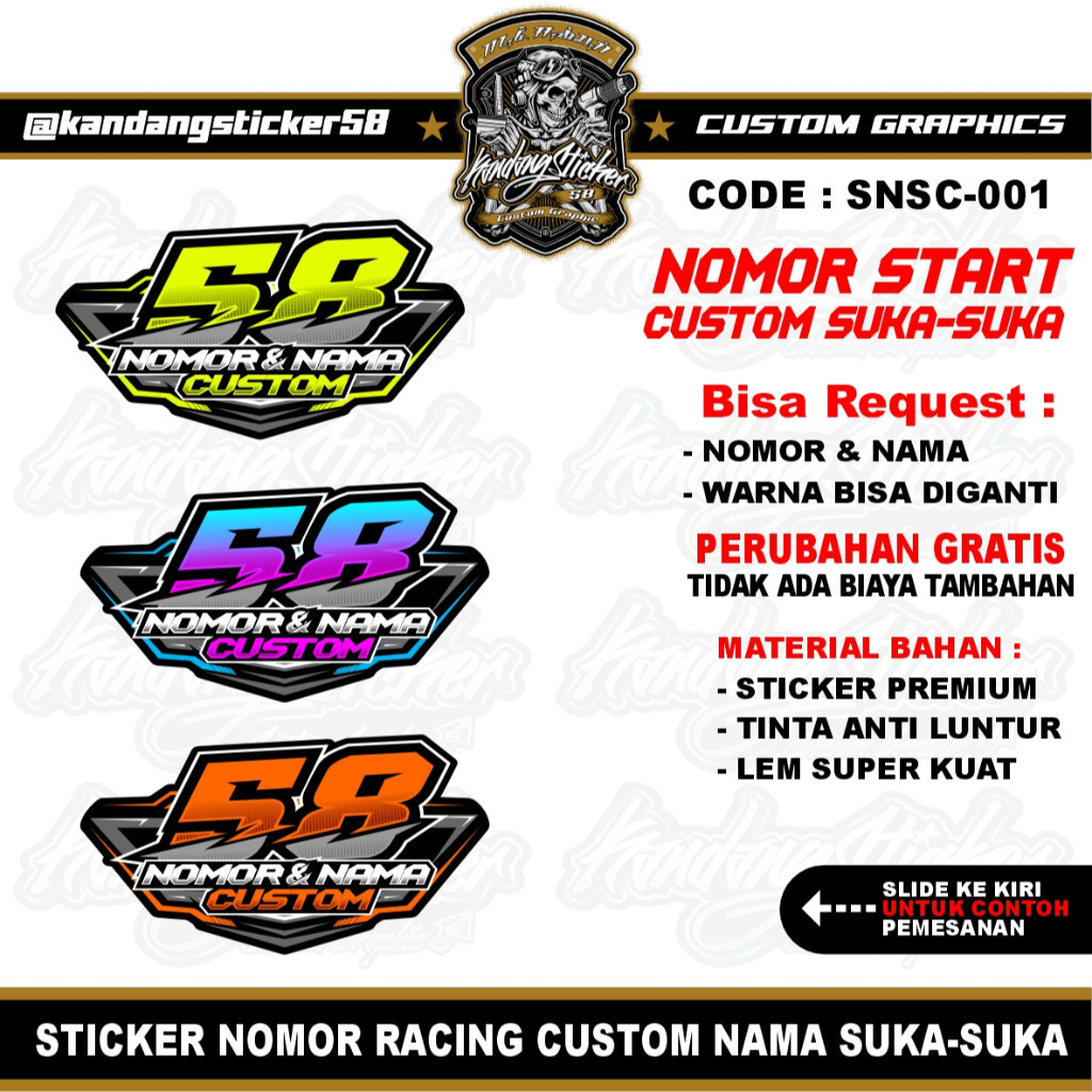 Stiker Nomor Start Racing Sticker Custom Nama Satuan Nama Suka Suka Stiker Sticker Motor Stiker Toko