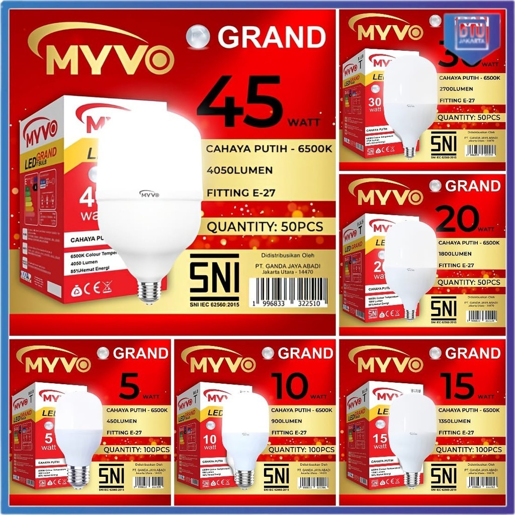 [DTU] Lampu Bolham LED MYVO Grand Bulb T 5W,10W,15W,20W,30W,45W Lampu Bolham Murah Super Terang Hema