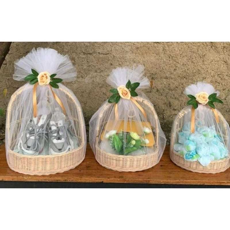 PROMO  PROMO MURAH PARCEL ROTAN MOTIF AYUNAN BULAT ISI 3 SET KERANJANG SESERAHAN LAMARAN KRANJANG HA