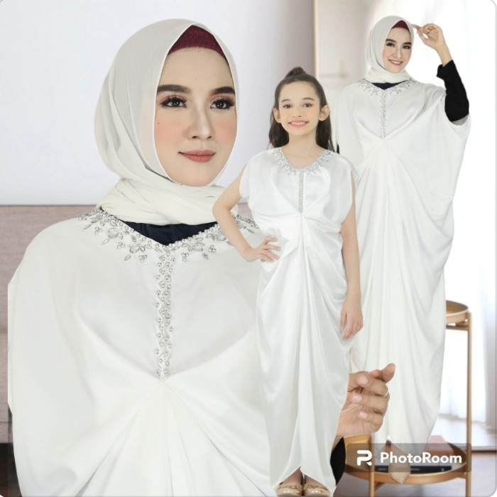 couple kaftan ibu anak Trisna Putih baju pesta lebaran cantik tri  - Couple ibu Anak