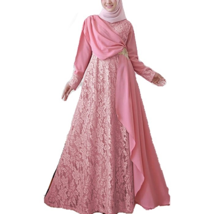 GAMIS PESTA CALISTA PINK DUSTY BAJU BRUKAT SERAGAMAN  MURAH