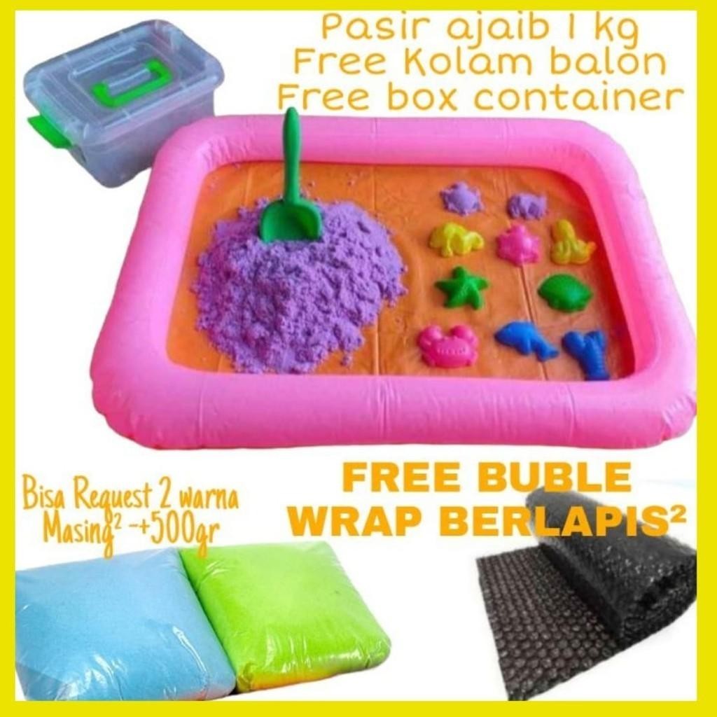 pasir mainan anak 1 kg reffil satu set + pasir ajaib kolam