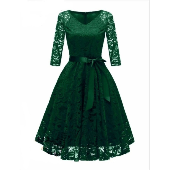 dress silvia Size M L XL XXL Baju pesta brukat remaja murah mar at - hijau botol, M