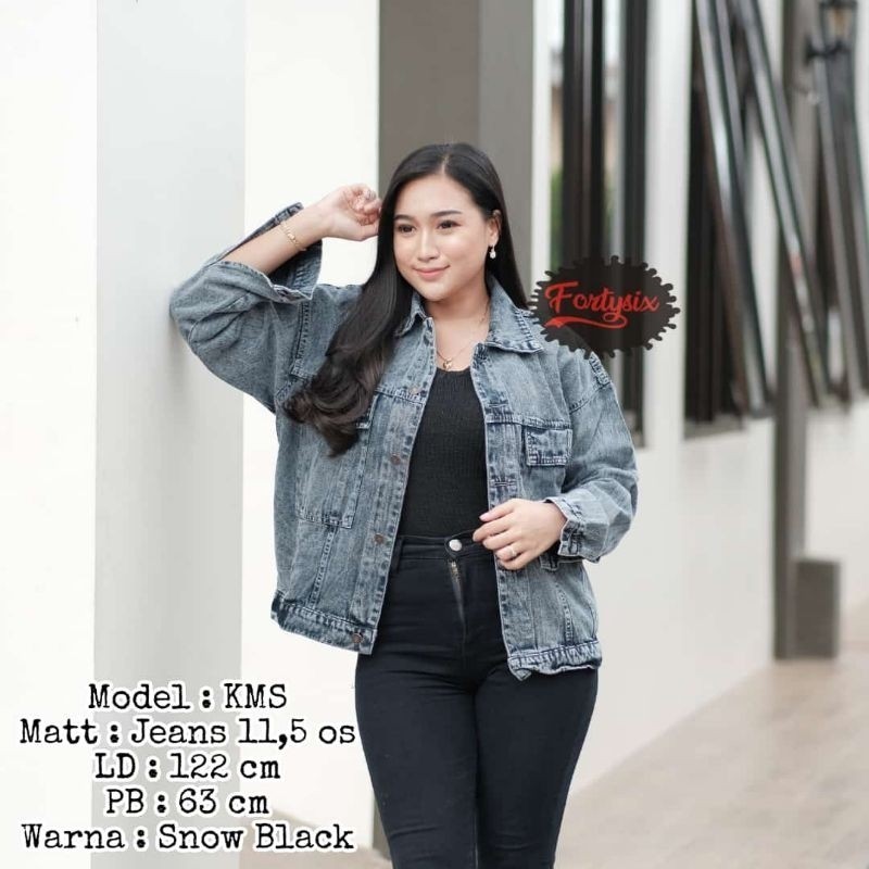 Jaket Jeans Oversize LD 110 - 150 // Jaket Jumbo Saku Wanita Sandwash Denim Premium