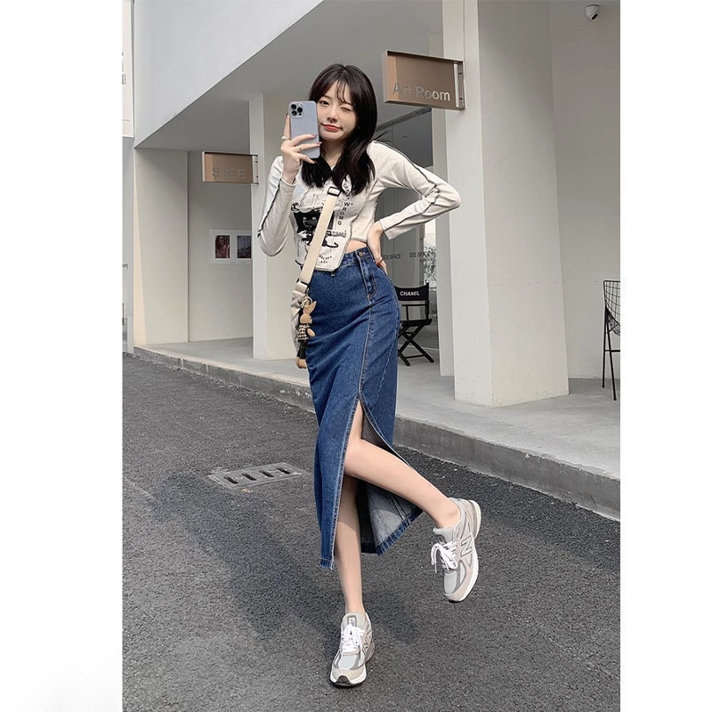 DC - Rok Jeans Span Belah Kancing Samping Alice Skirt Highwaist Korean Style Wanita Remaja Kekinian 
