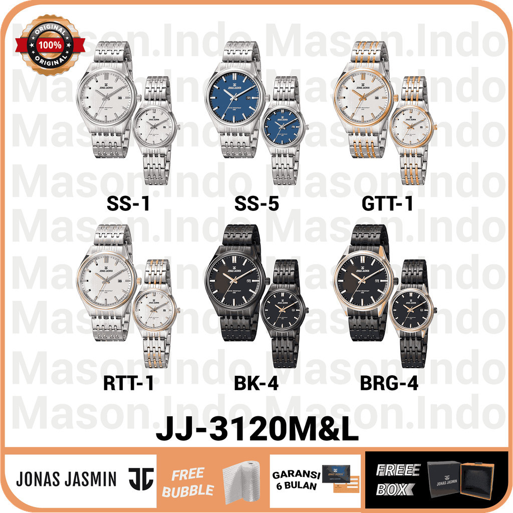 Jam Tangan Couple Analog Jonas Jasmin JJ-3120M/JJ-3120L Original Garansi