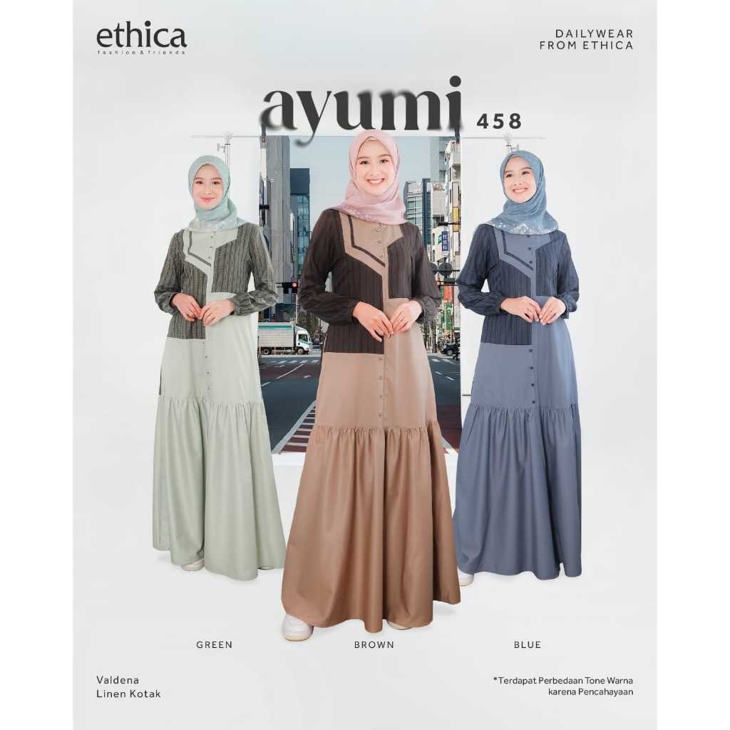 NifaCollection GAMIS TERBARU ETHICA AYUMI 458 GREEN/BROWN/BLUE Original