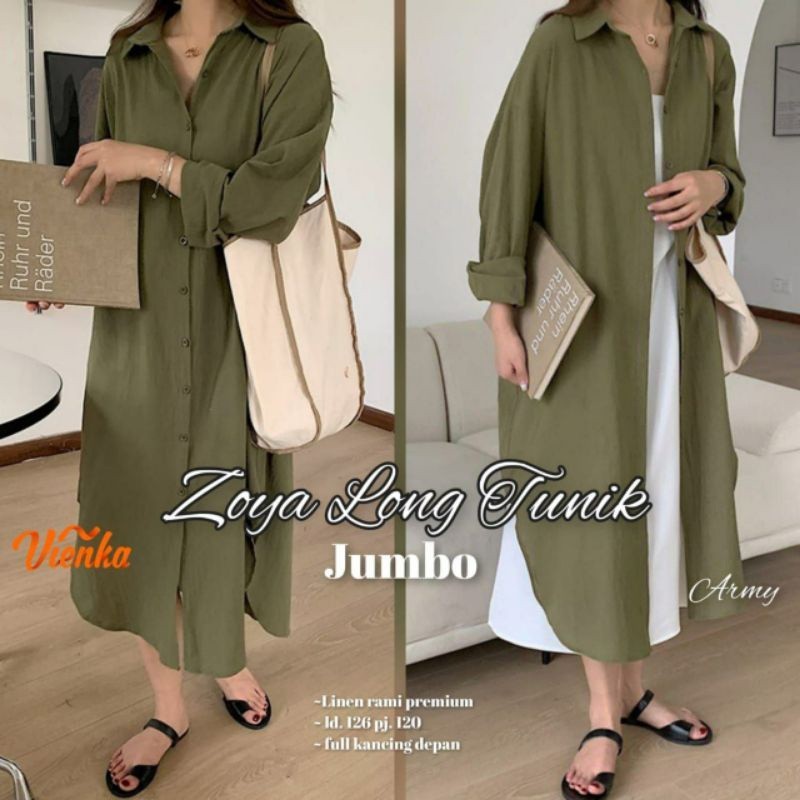 VIENKA ZOYA LONG TUNIK JUMBO BIGSIZE LINEN OUTFIT HIJAB