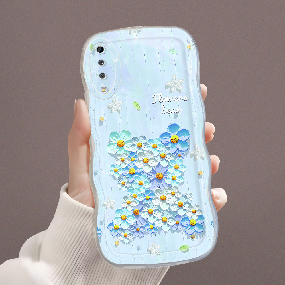 Casing Hp Untuk Compitable With Samsung A7 2018 A750 Softcase Mode Phone Cover Flower Blue Cesing Bi