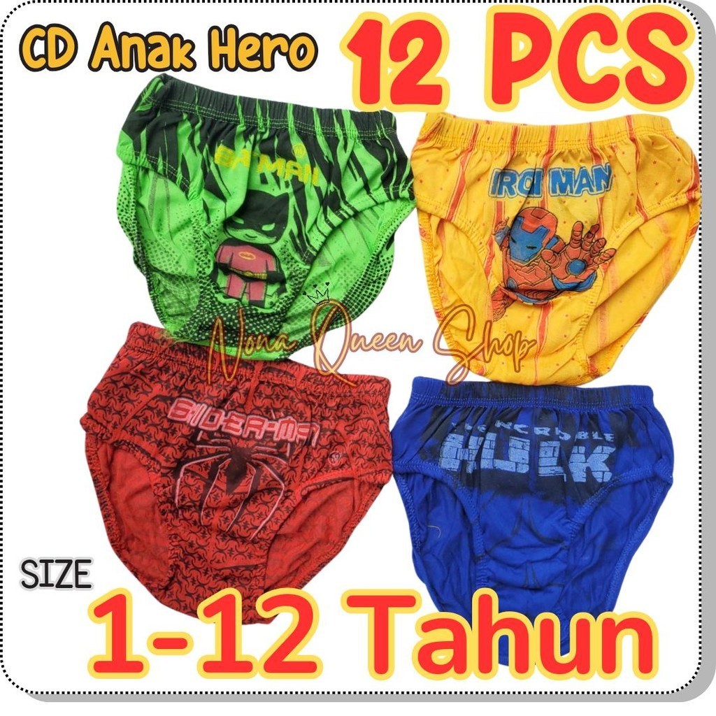 Grosir 12 PCS ( 1 Lusin ) Celana Dalam Anak Cowok Hero Celana Dalam Anak Laki-laki TK SD