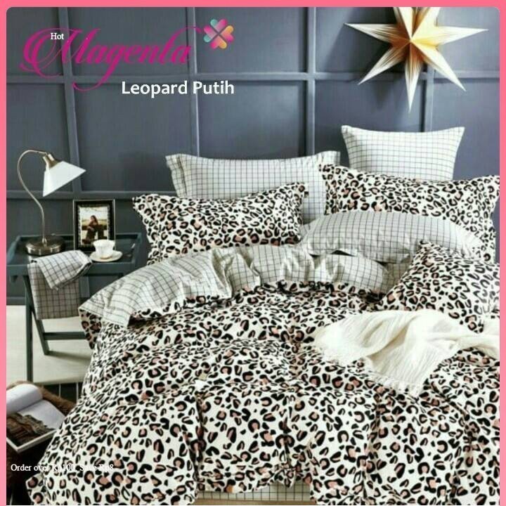 Set Bedcover Leopard Putih bahan katun