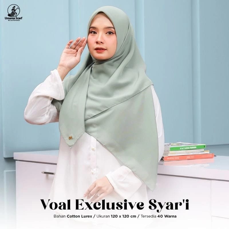 HIJAB SEGIEMPAT JUMBO VOAL EXCLUSIVE SYARI 120X120CM JAHIT TEPI UMAMA