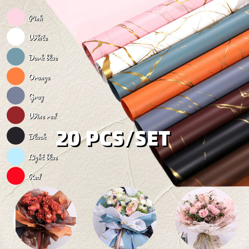 

【Ready】20 PCS Kertas Buket Gold Marble/ Marmer Cellophane/Kertas Buket Korea Bunga Flower/ Flower Wrapping Paper Florist