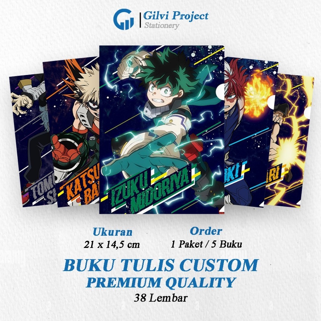 

Buku Tulis Sekolah Custom Tema MY HERO ACADEMIA Bergaris 38 Lembar 1 Pak Isi 5 Buku/ Buku Tulis Anime/ Buku Aesthetic/ Buku Catatan