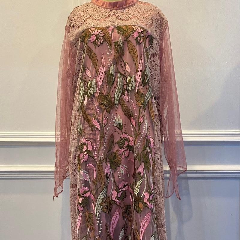 VAHIRA (06) Outer long Dress Floral Lengan Tile Biru