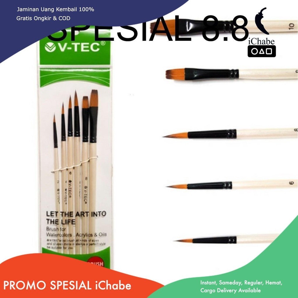 

[Tokome23] COD AA Kuas Lukis Set V-Tec Brush A0411-6 [1 SET Isi 6] Flat dan Round Acrylic Poster