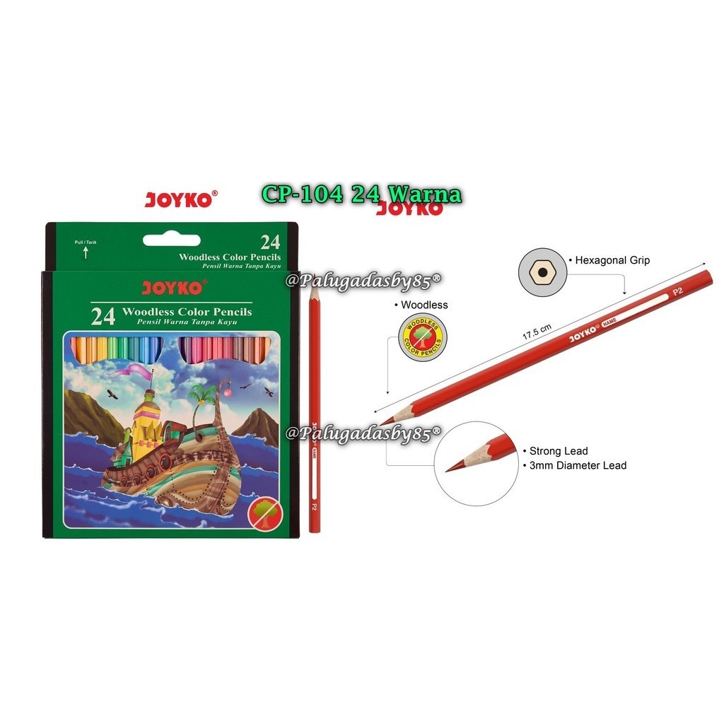 

(1 Set Isi 24 Warna) GROSIR Pensil Warna JOYKO CP-104 / Woodless Color Pencils Hexagonal Grip CP-104