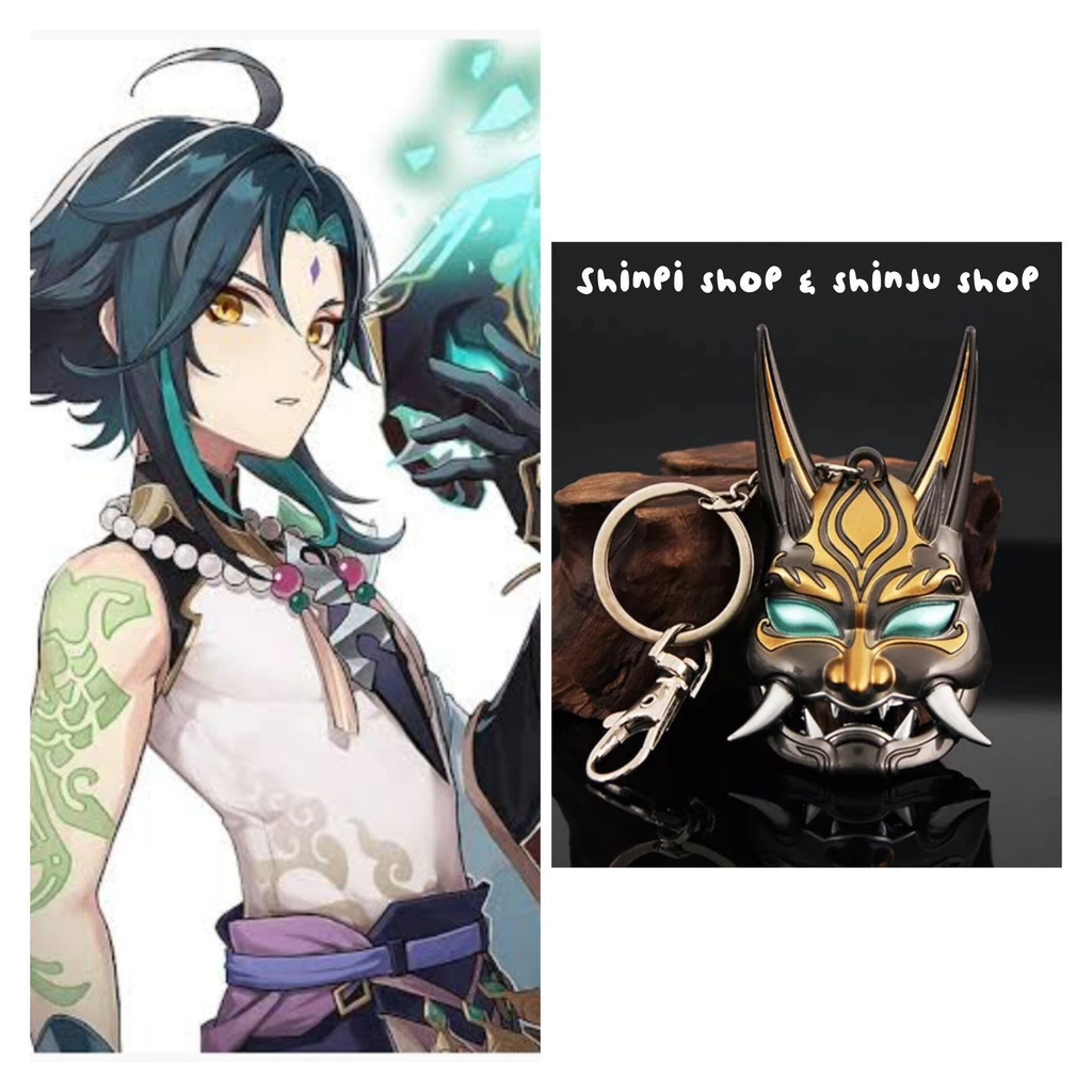 GANTUNGAN TOPENG XIAO GENSHIN IMPACT MACAN MASK KEYCHAIN VISION LOGAM