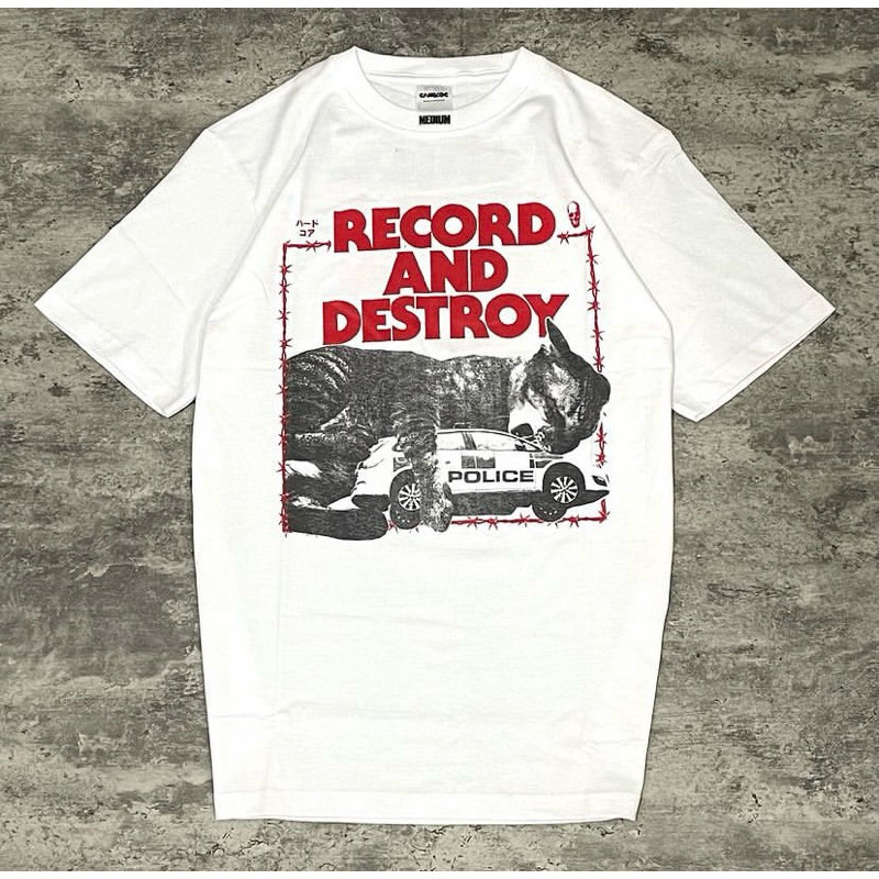 Kaos T-Shirt BAND GRIMLOC-RECORD AND DESTROY TEE WHITE Bahan Tebal Cotton Combed 24s