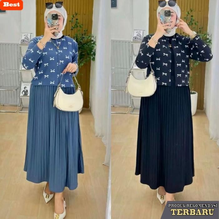 rok wanita kekinian Setrok Outer Pita Plisket Knit Aster Premium untuk Wanita - Setelan ROK KEKINIAN