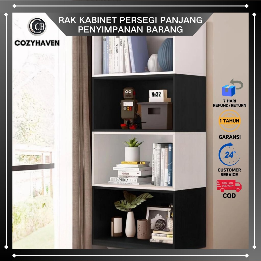 CozyHaven - Lemari Kotak Persegi Panjang Rak Buku Kekinian Untuk Hiasan Vintage Buku Novel Pot Bunga