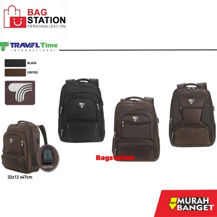 tas ransel wanita import TAS RANSEL LAPTOP TRAVEL TIME ORIGINAL TAS PUNGGUNG PRIA DAN WANITA - Hitam