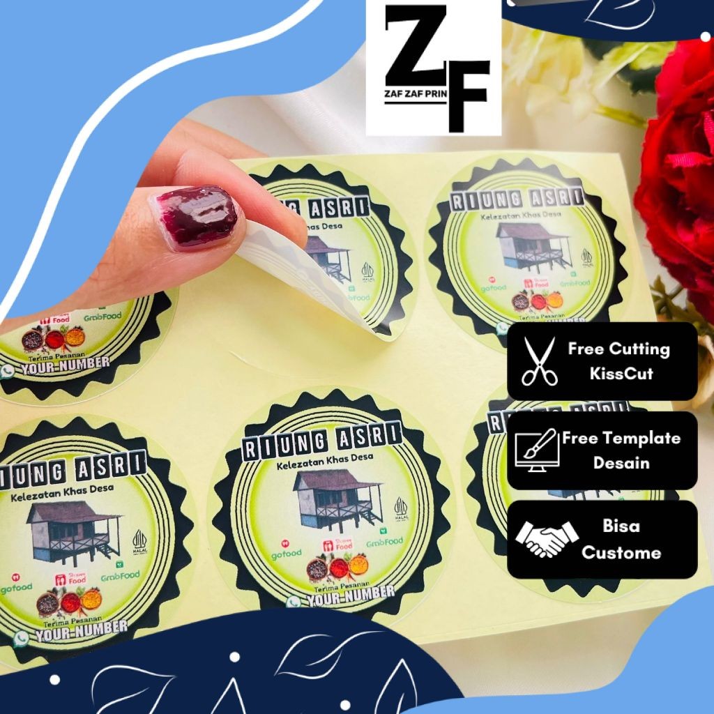 

ZAF 5-8 Ready Cetak Sticker Murah Label Ruman Makan Free Desain Warung Nasi Restoran Custom