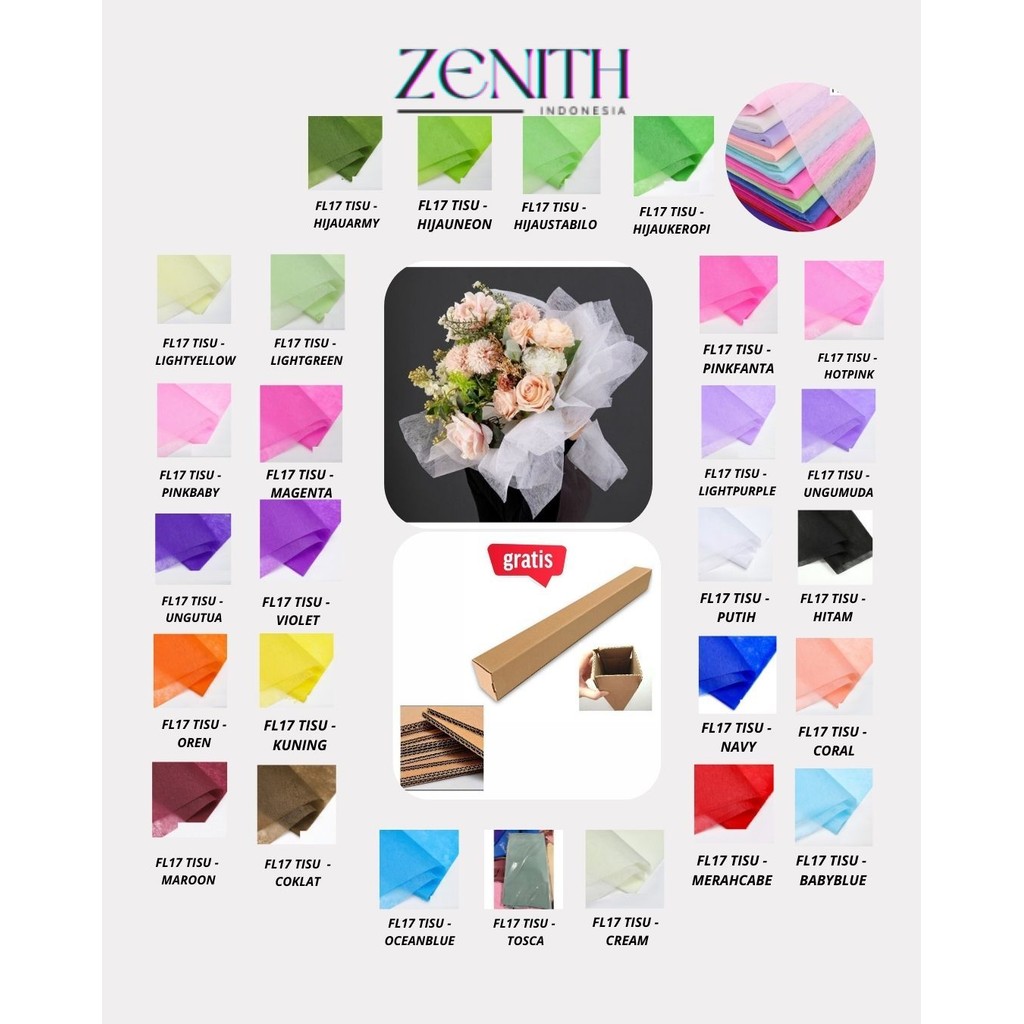 

Zenith - (5 LEMBAR) - FL17 TISU Kertas Tissue Buket/ Kertas Tissue/ Flower Wrapping Paper