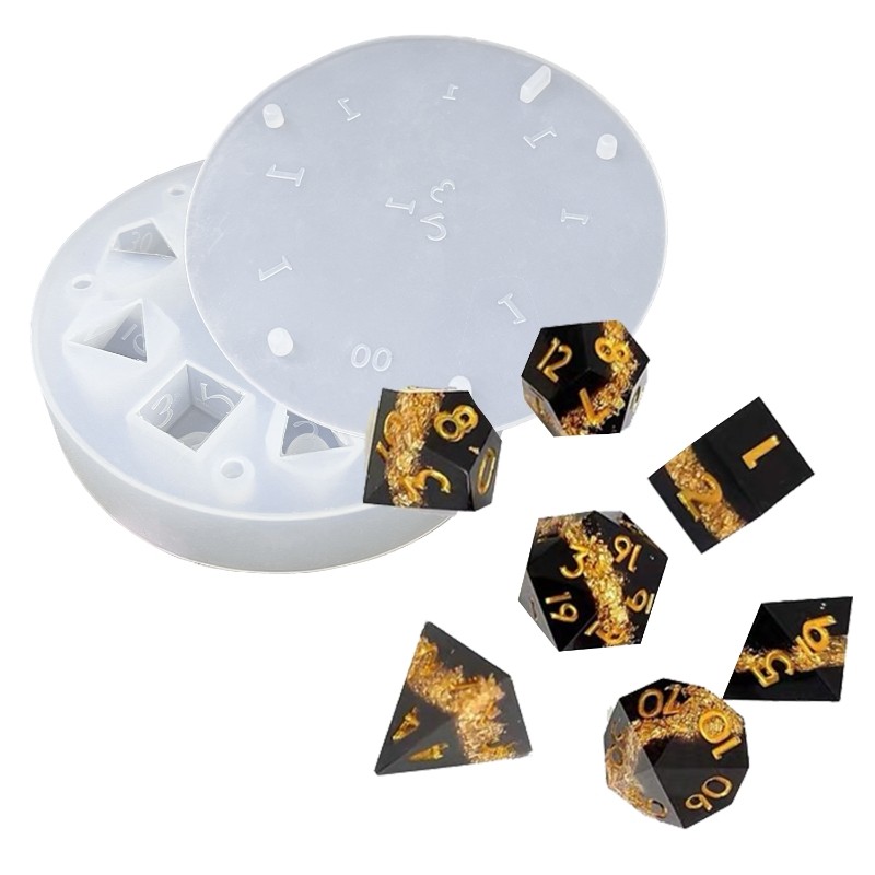

DIY Crystal Drip Resin Mold With Cover Circular Number Dice Multi Sided Dice Silicone Mold