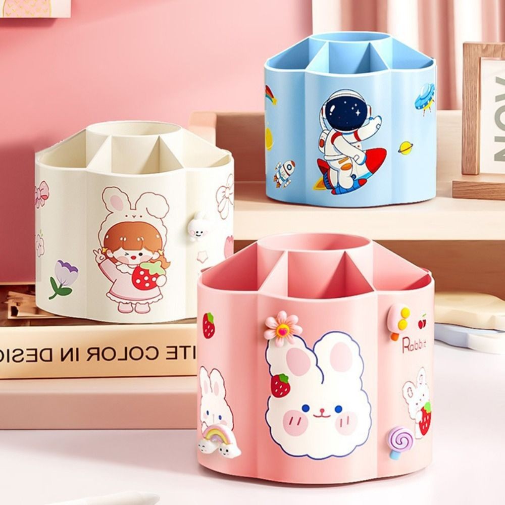 

360 Degrees Rotating Pen Holder Large Capacity Pen Container Simple Desk Organizer Pencil Storage Box Students Stationery