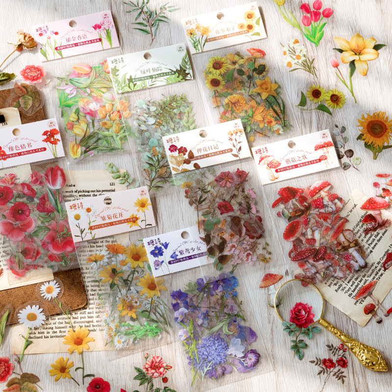 

40Pcs/pack Plant Natural Flower Series Decorative DIY Diary Sticker Scrapbook Planner Decorative Stationery Sticker