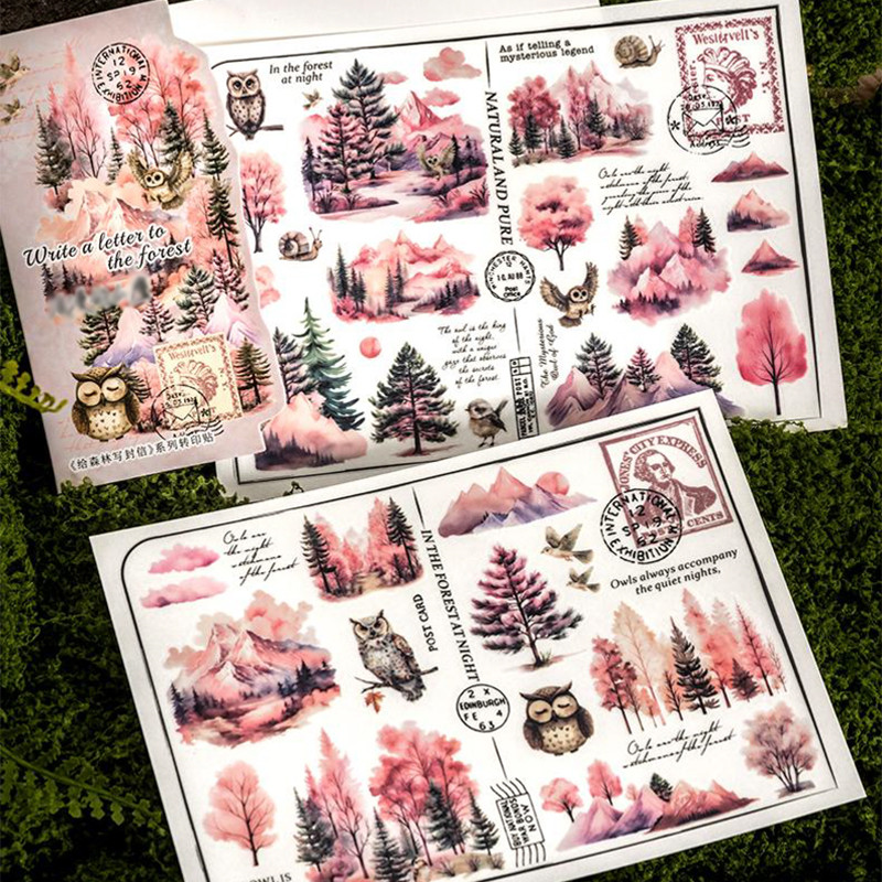 

6Style 2Pcs/bag Write a letter to the forest series transfer stickers forest landscaping stickers creative DIY handbook material