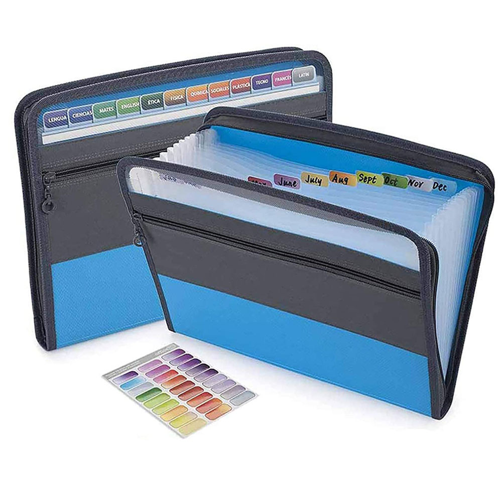 

A4 Expanding File Folder with Sticky Labels, 13 Pocket Accordion File Folder Document Organizer Expanding Zipper File Folder