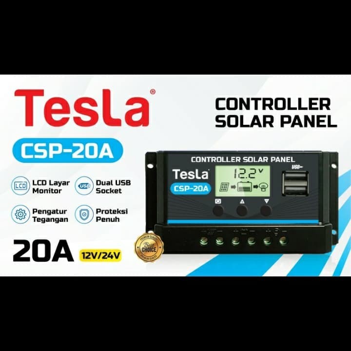 Controller Controler Panel Solar Surya Tesla 20A 20amper 12v 12volt Kontroler Pengontrol Kontrol Cha