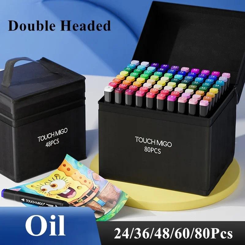 

24-80 Color Oil Double Pointed Markers Set for Drawing Professional Coloring Pen Manga Highlighter Manga Art Supplies for Artist