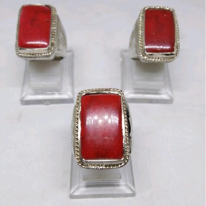 Cincin batu red marjan coral kotak