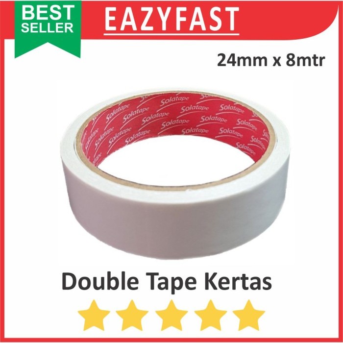 

Double Tape Kertas Putih Tipis 1 Inch 24mm 8m Lakban Isolasi Selotip Esolasi Lem 2 Sisi Side