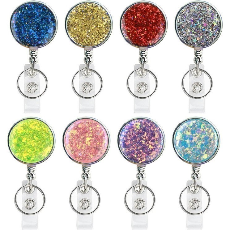 

Retractable Badge Reels Gantungan Kunci Retractable Telescopic Keychain Flexible Yoyo Tarik Name Tag ID Card Holder Pintu with Key Ring Belt Clip Glittery Design Badge Holder klip gulungan lencana ID Cards Office Staff Fashion Berlian [EK]